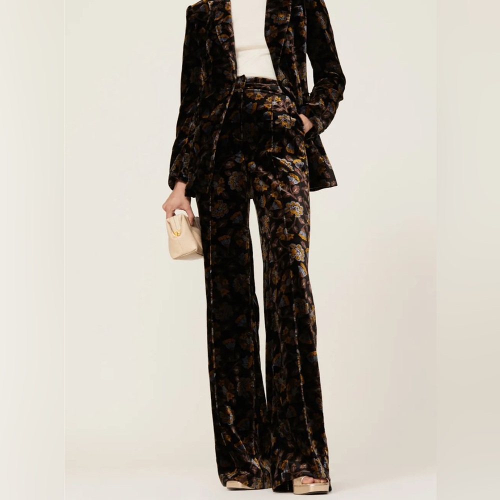Veronica Beard VELVET Black and Gold Wide Leg Pants XL 14